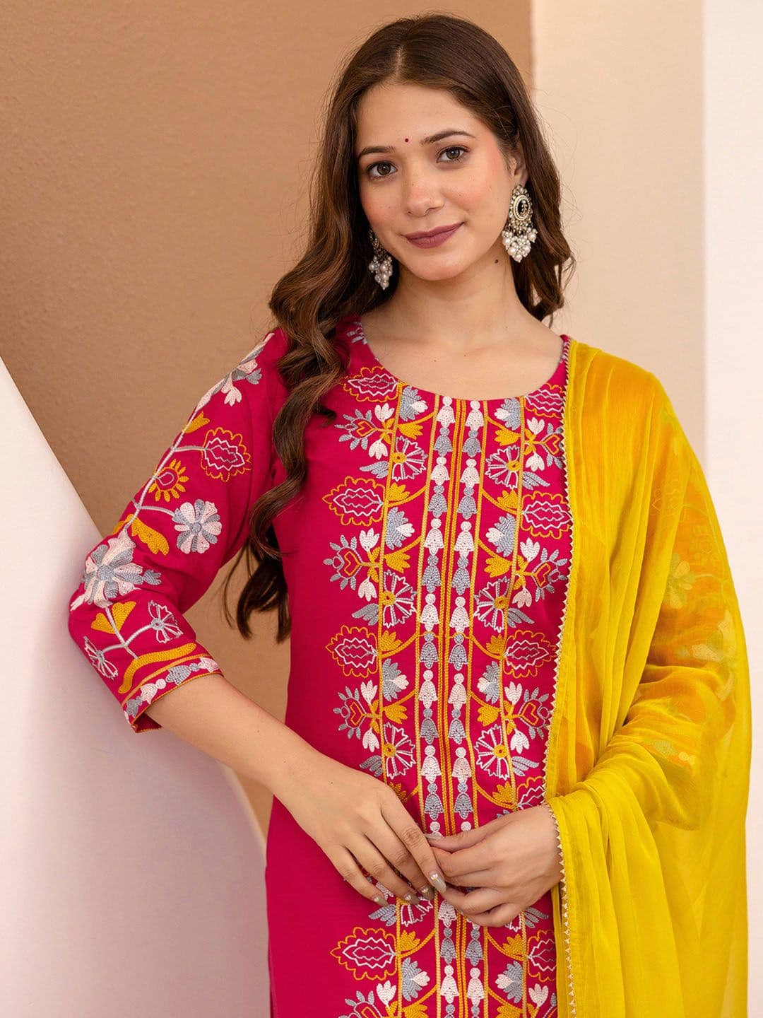SKYLEE Women Ethnic Motifs Embroidered Kurta with Trousers & Dupatta - view 1