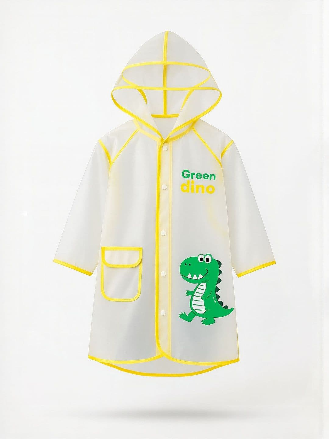 Bold N Elegant Unisex Kids Yellow & White Dino Print Raincoat With Storage Pouch - view 1