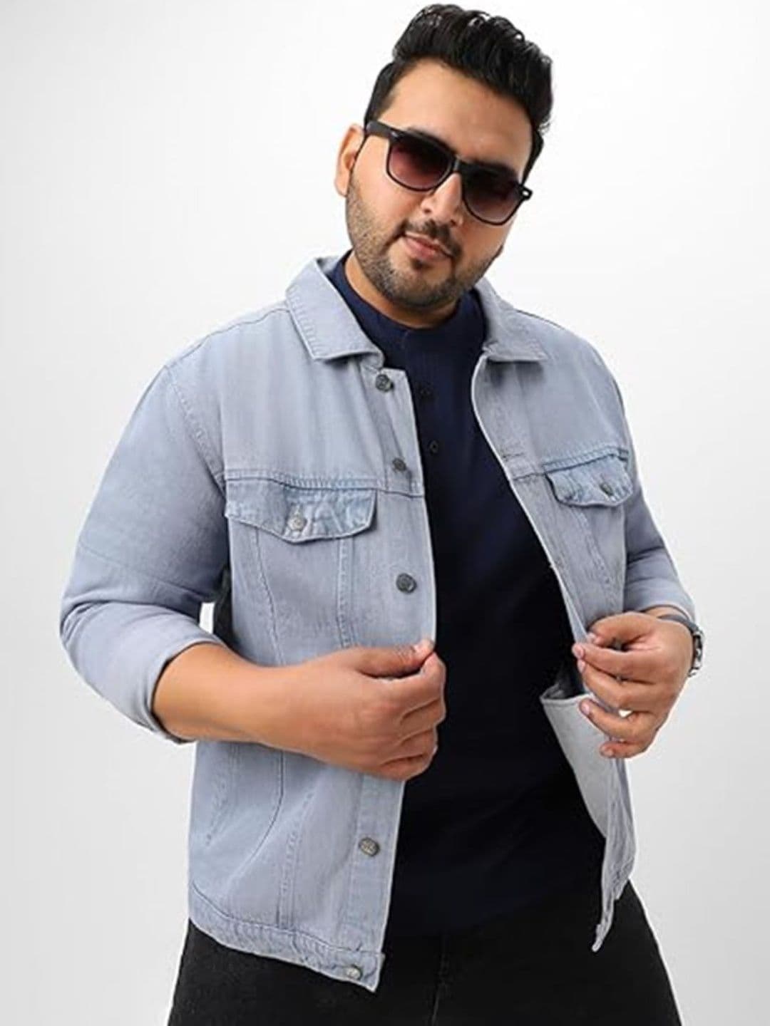 Mevan Men Blue Spread Collar Long Sleeves Outdoor Denim Jacket - view 1