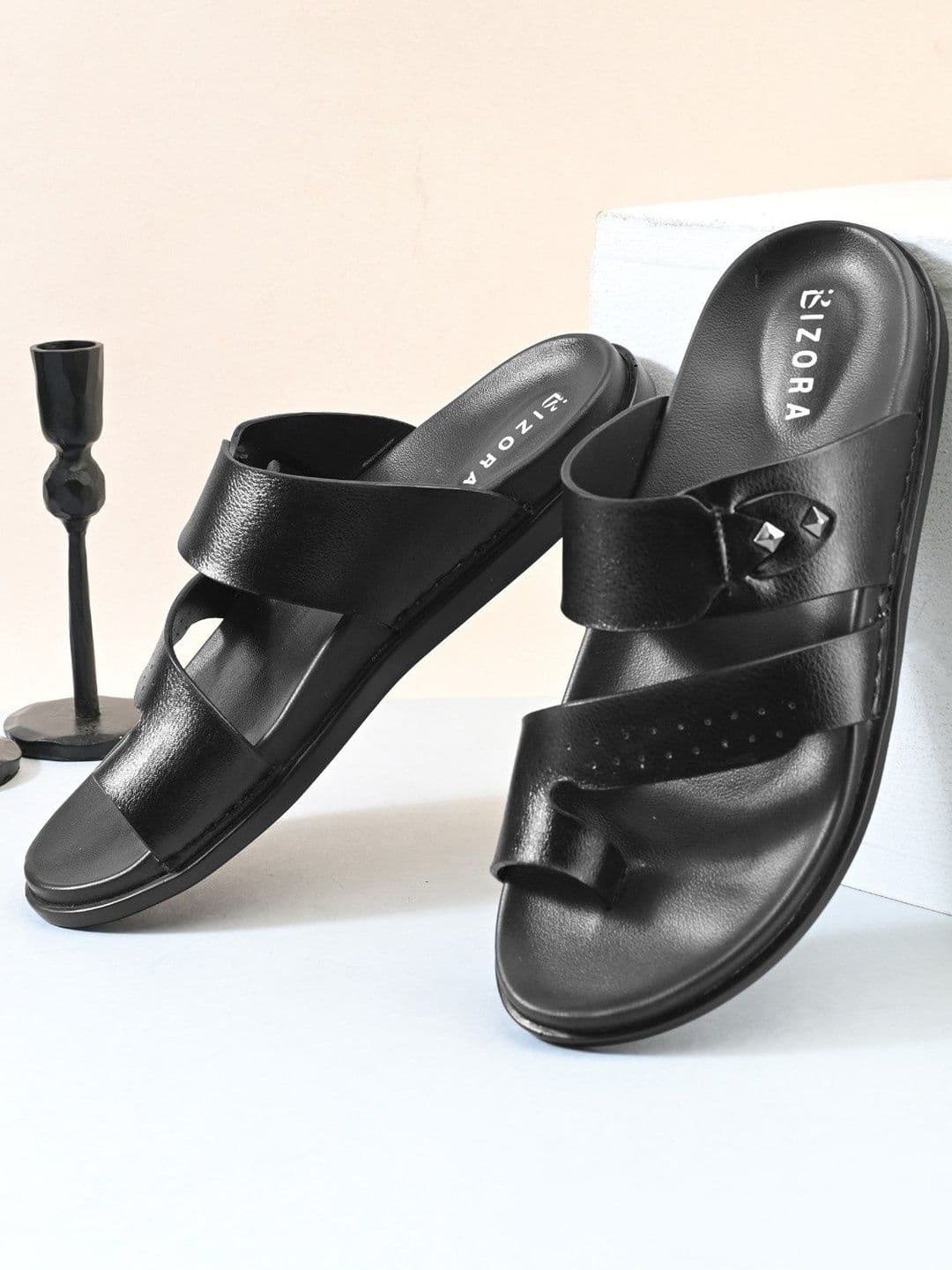 BIZORA Men Black Comfort Slip-On Sandals - view 1
