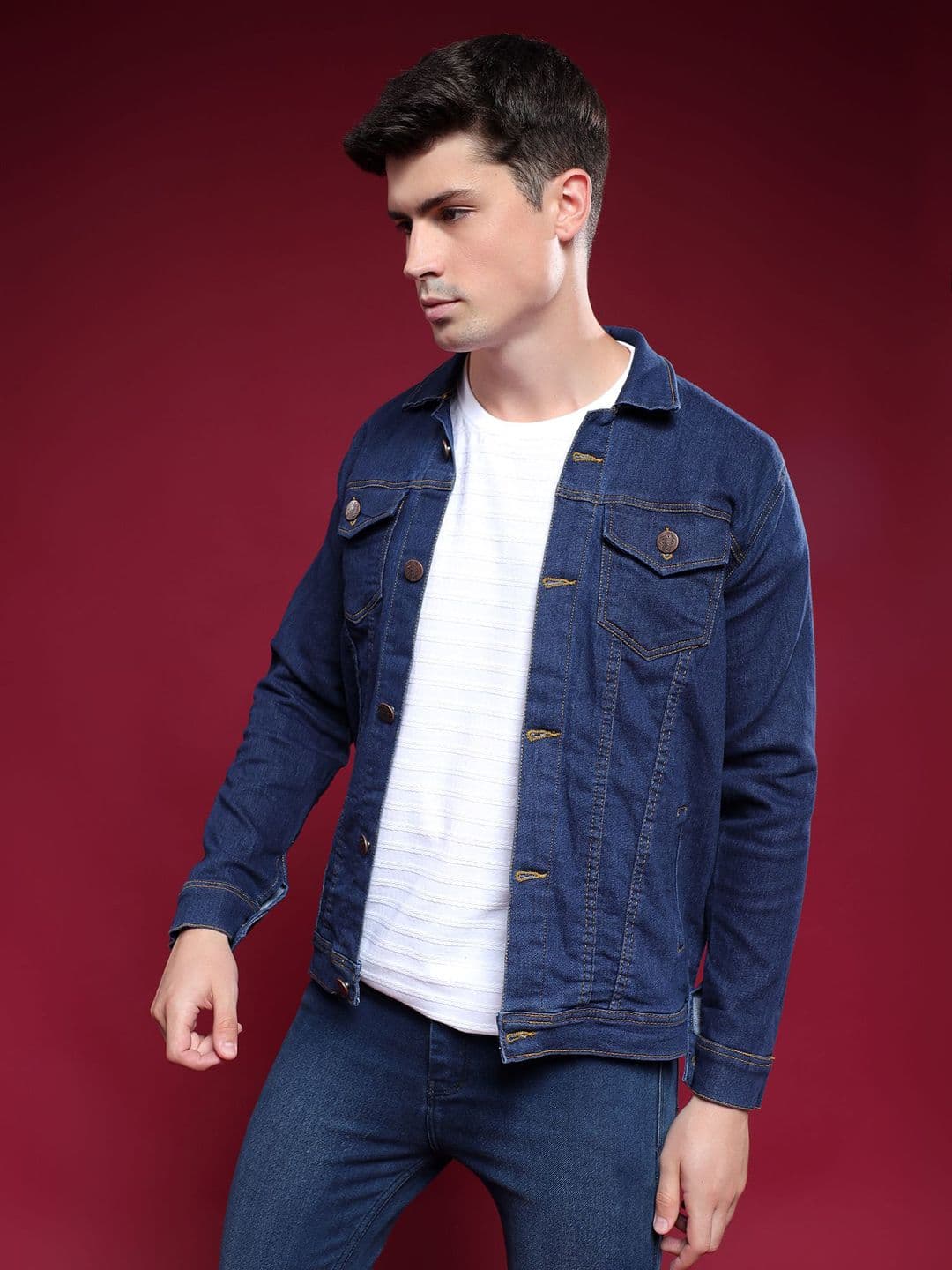LINARIA Men Spread Collar Solid Denim Jacket - view 1