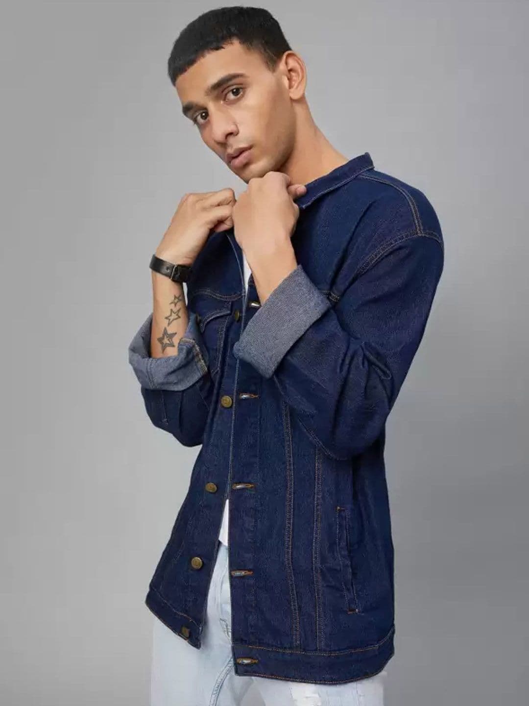 COMFITS Men Spread Collar Solid Denim Jacket - view 1
