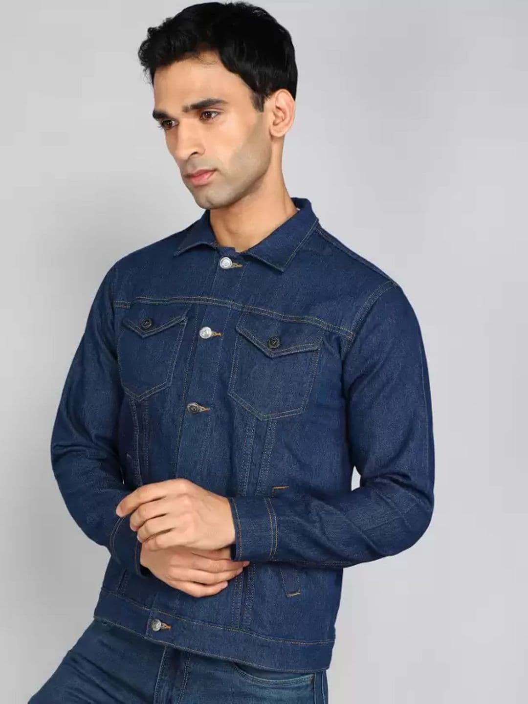 COMFITS Men Spread Collar Solid Denim Jacket - view 1