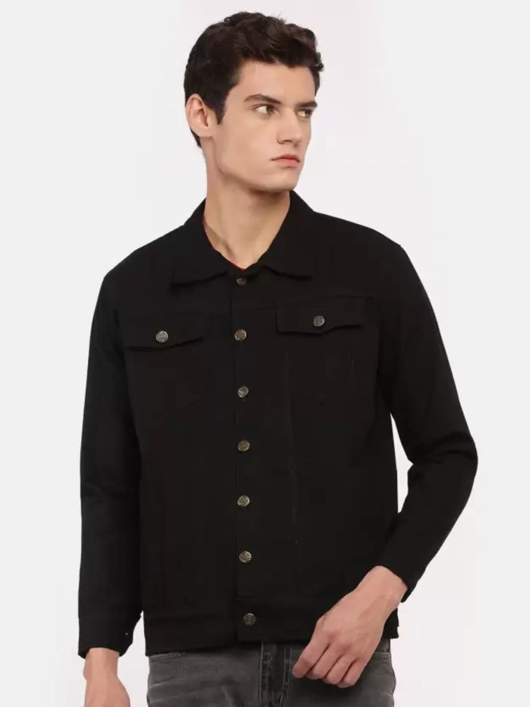 LINARIA Men Spread Collar Solid Cotton Denim Jacket - view 1