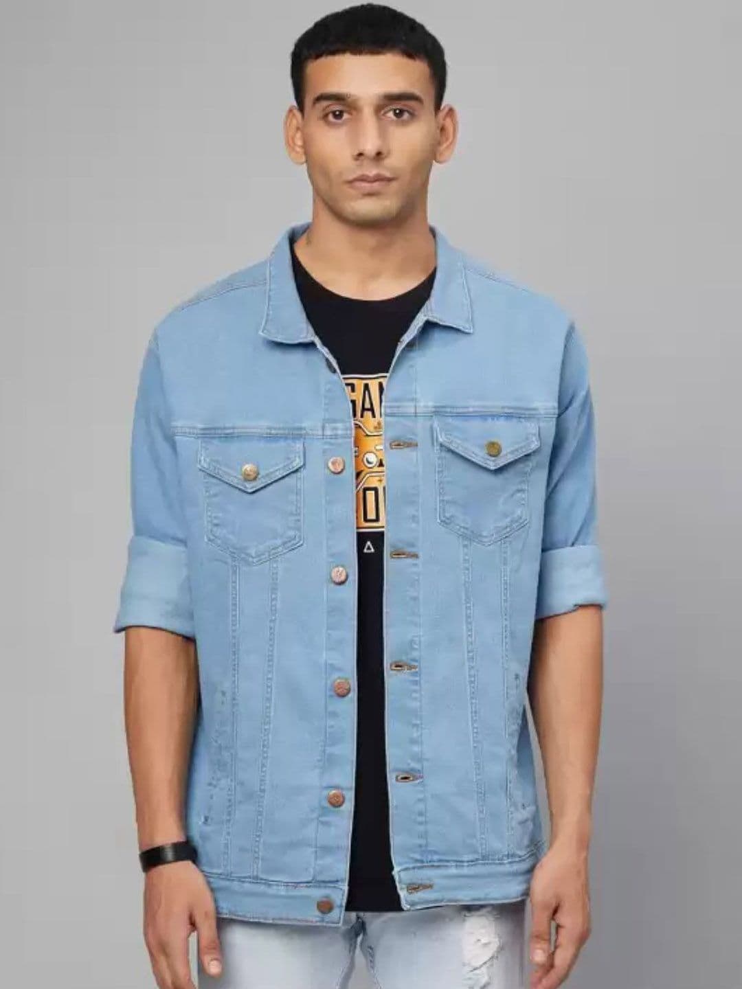 LINARIA Men Spread Collar Solid Denim Jacket - view 1