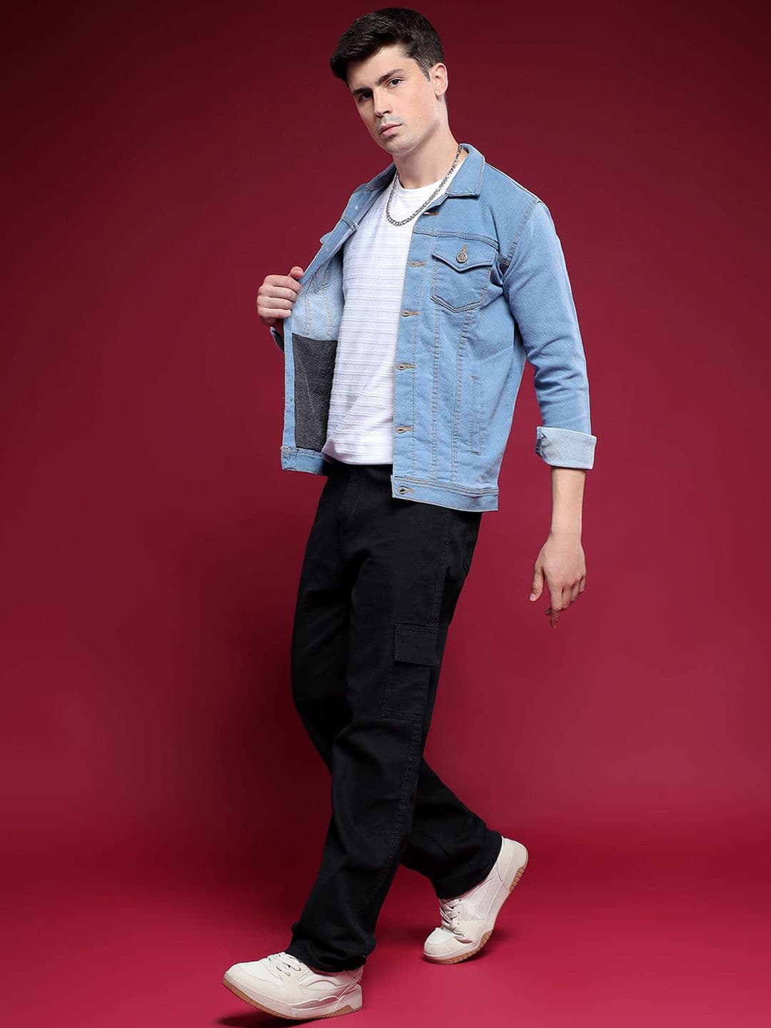 LINARIA Men Spread Collar Solid Denim Jacket - view 1