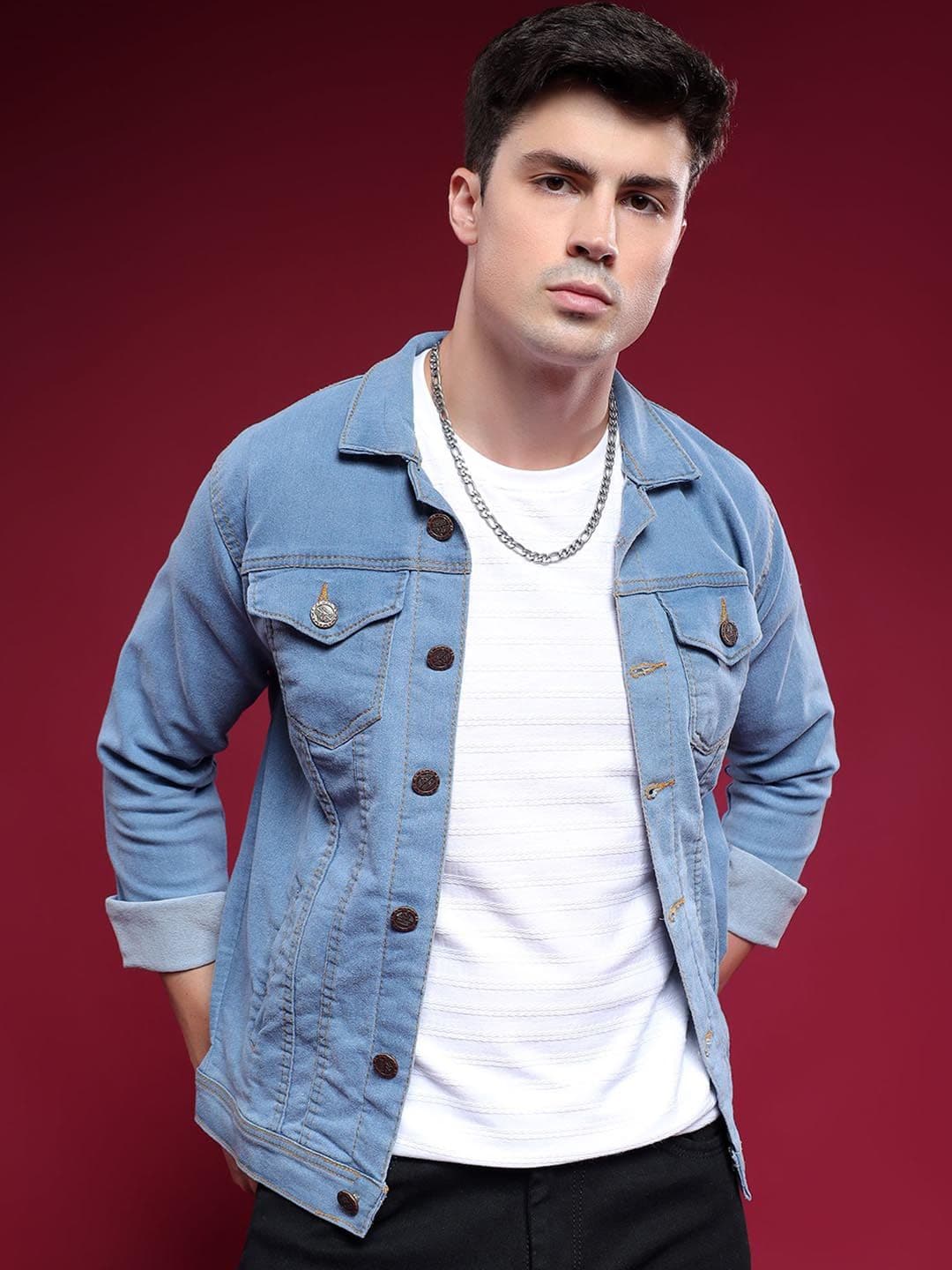 LINARIA Men Spread Collar Solid Denim Jacket - view 1