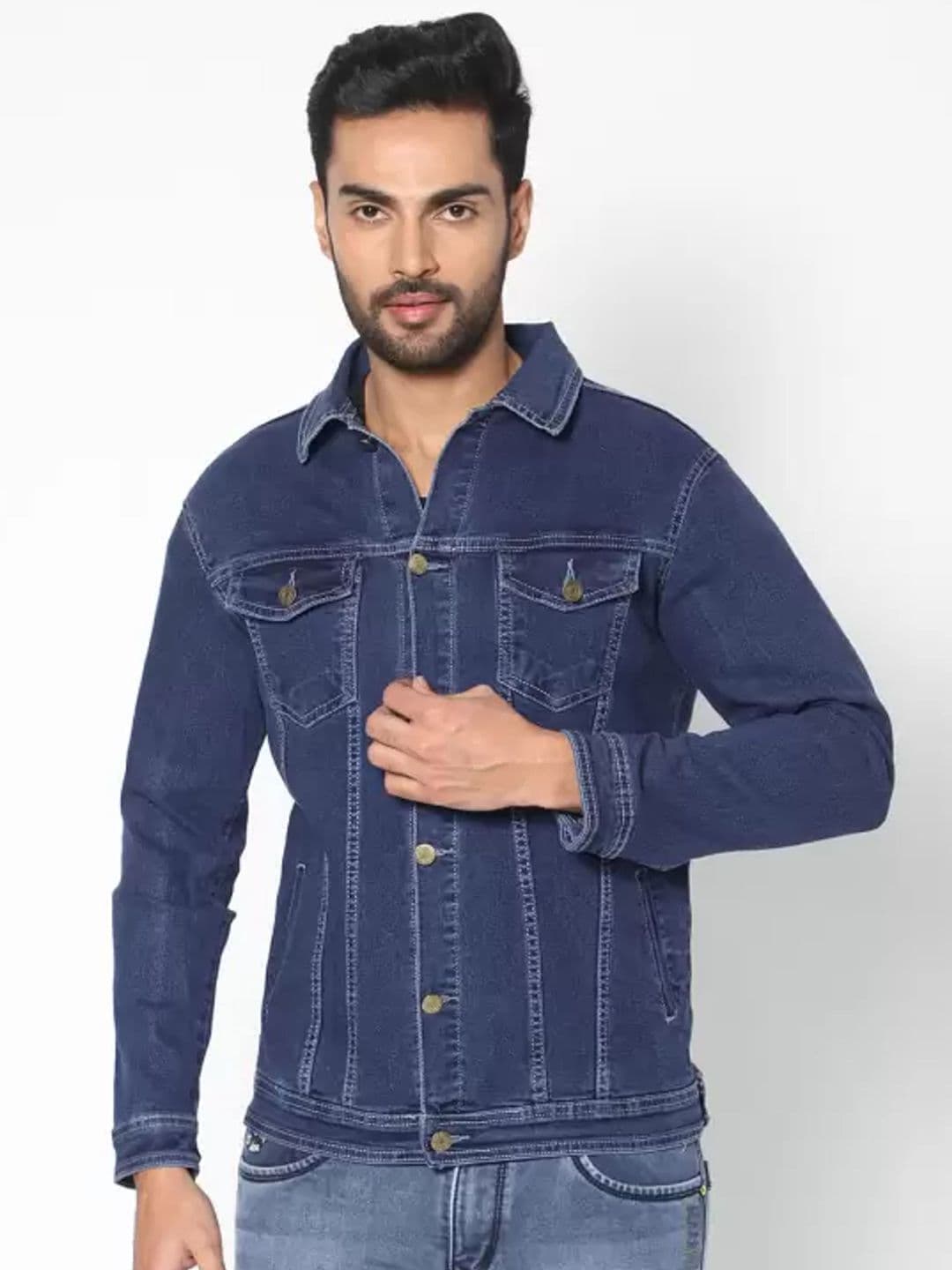 COMFITS Men Spread Collar Solid Denim Jacket - view 1
