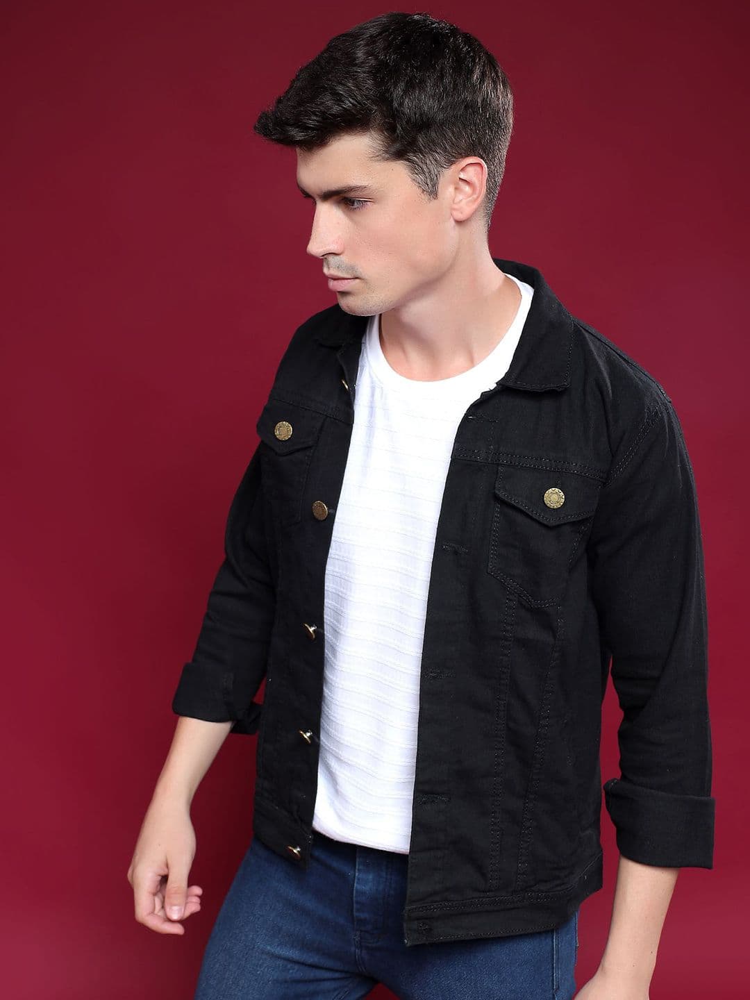 LINARIA Men Spread Collar Solid Denim Jacket - view 1