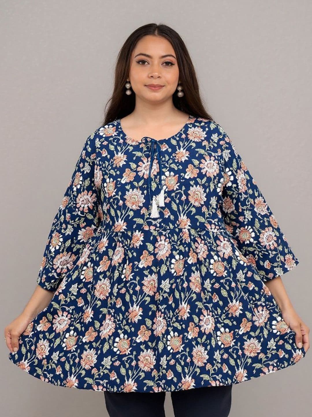 Fashion Zest Floral Printed Keyhole Neck Tunic - view 1