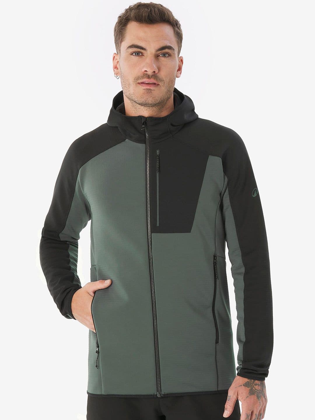 Decathlon Quechua - Men Black and Green MH500 Breathable Mountain Hiking Fleece Jacket - view 1