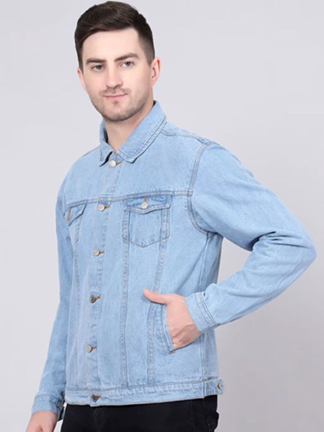 COMFITS Men Spread Collar Solid Denim Jacket - view 1