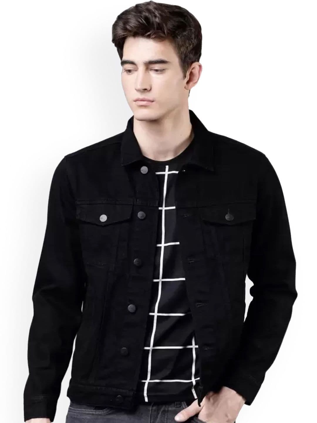 COMFITS Men Spread Collar Solid Cotton Denim Jacket - view 1