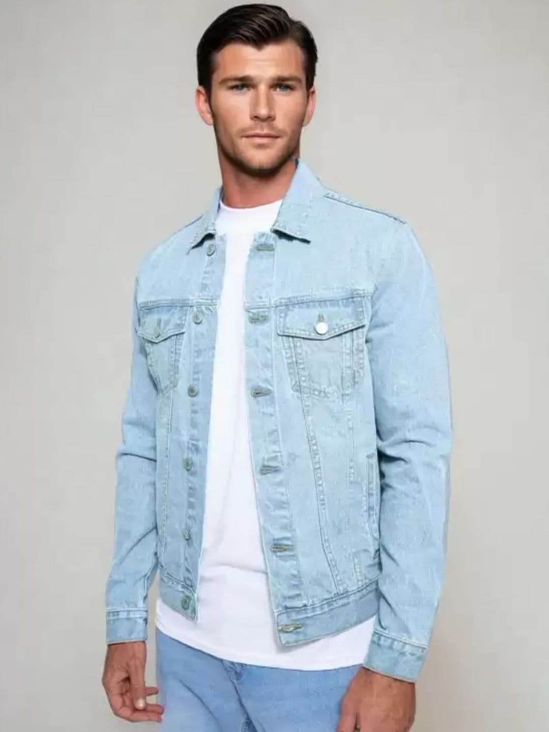 LINARIA Men Spread Collar Solid Denim Jacket - view 1