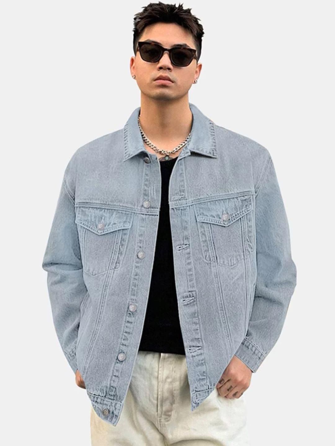 LINARIA Men Spread Collar Solid Denim Jacket - view 1