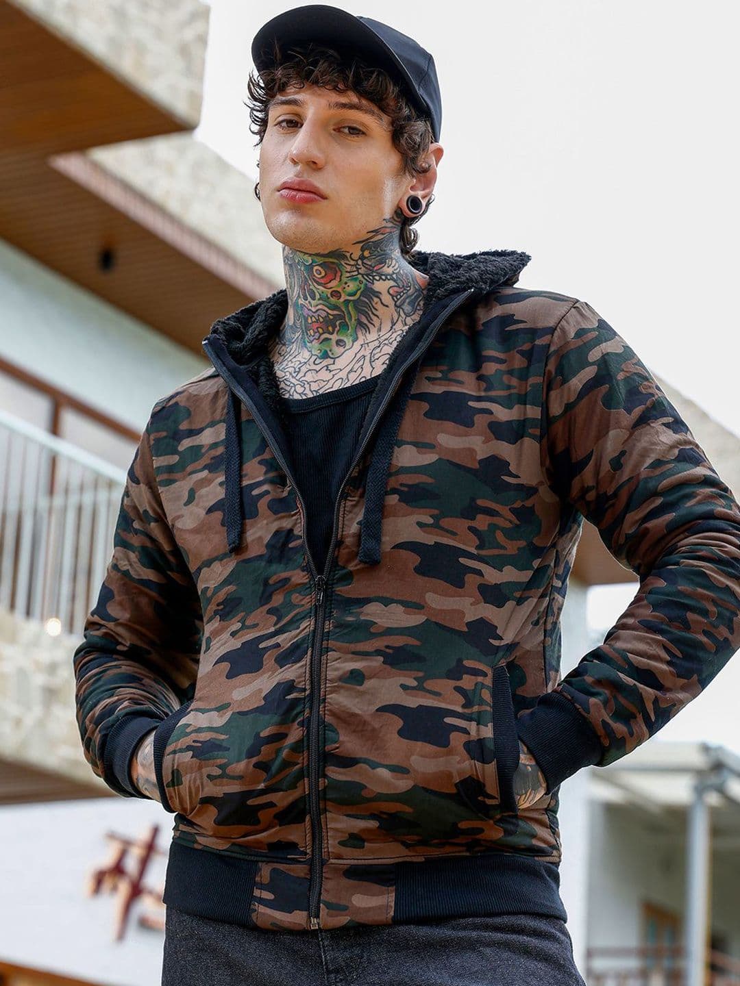 CAHOOT Men Hooded Camouflage Printed Lightweight Cotton Bomber Jacket - view 1