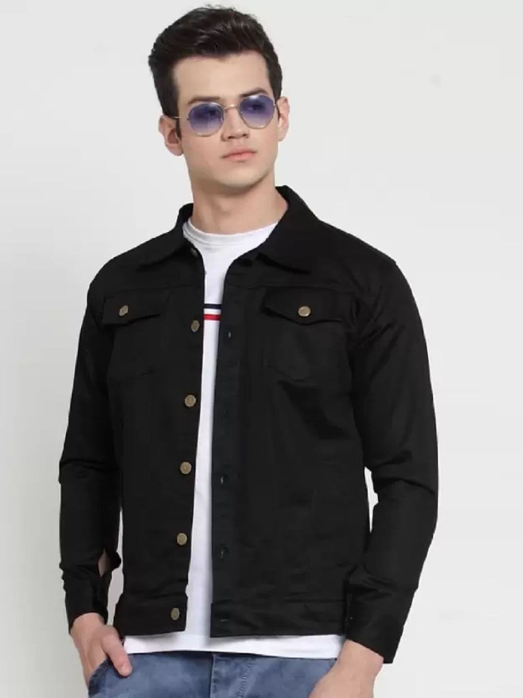 LINARIA Men Spread Collar Solid Cotton Denim Jacket - view 1