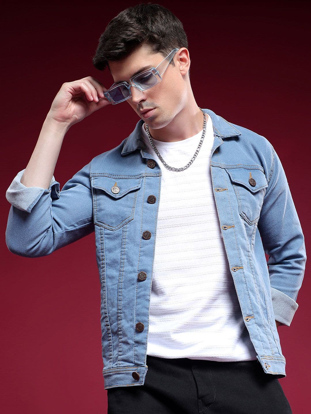 LINARIA Men Spread Collar Solid Denim Jacket - view 1