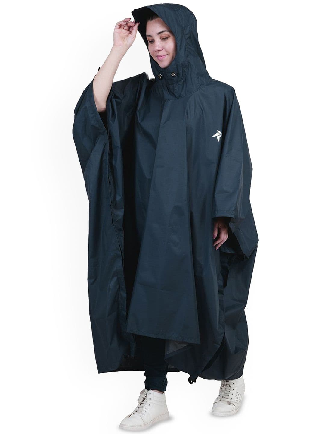 Rocksport Blue Waterproof Polyester Hooded Rain Poncho Unisex for Travel Bike