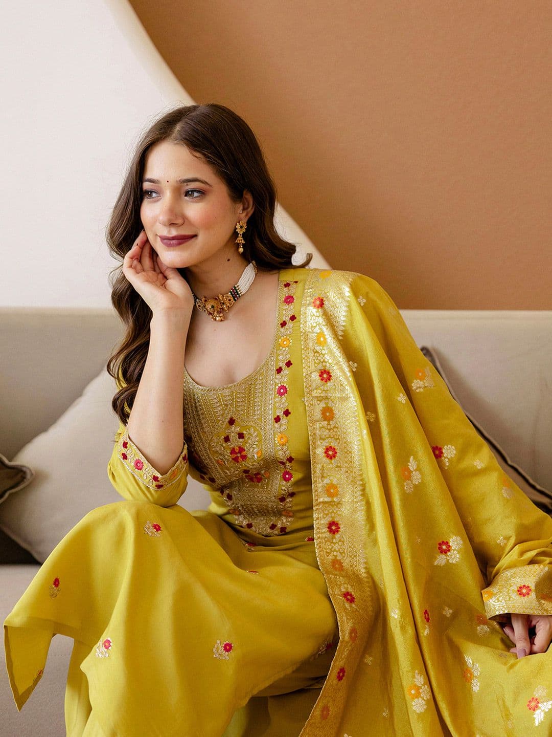 SANISA Women Ethnic Motifs Embroidered Regular Sequinned Kurta with Trousers &Dupatta - view 1