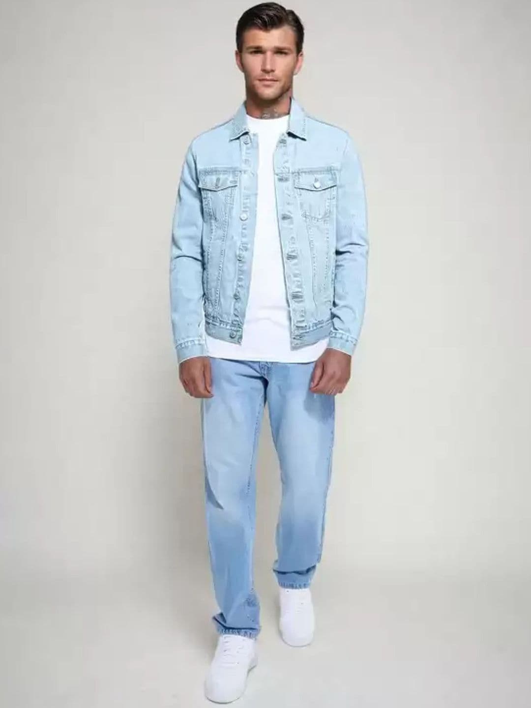 LINARIA Men Spread Collar Solid Denim Jacket - view 1