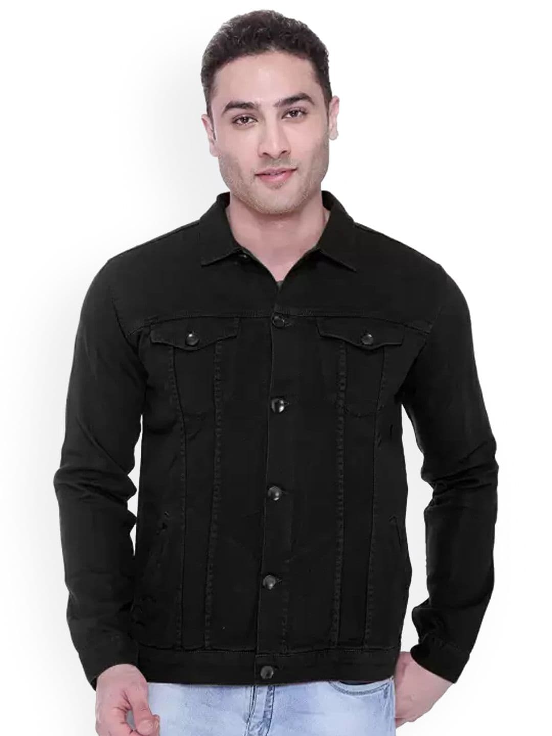 LINARIA Men Spread Collar Solid Cotton Denim Jacket - view 1