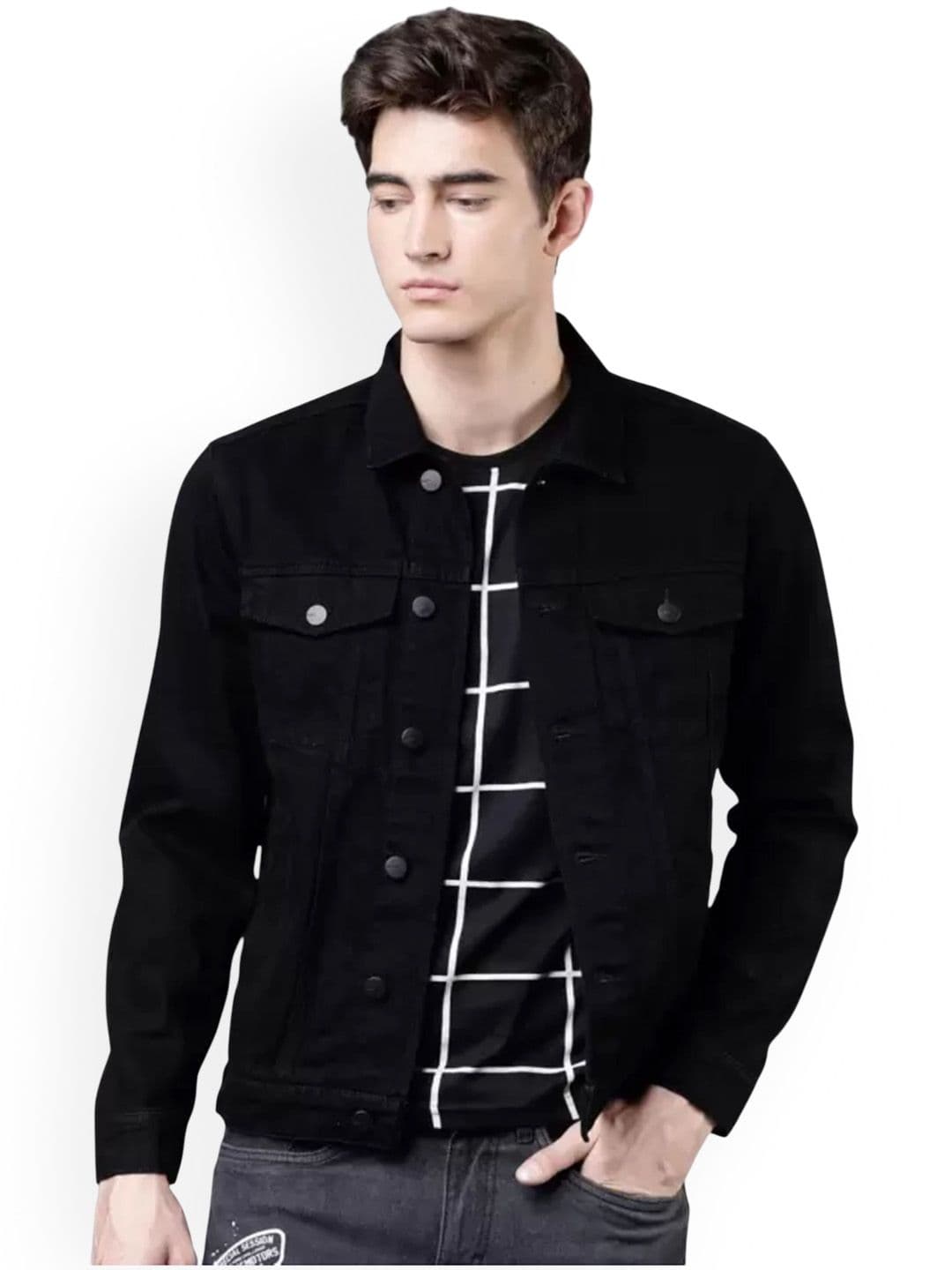 LINARIA Men Spread Collar Solid Cotton Denim Jacket - view 1