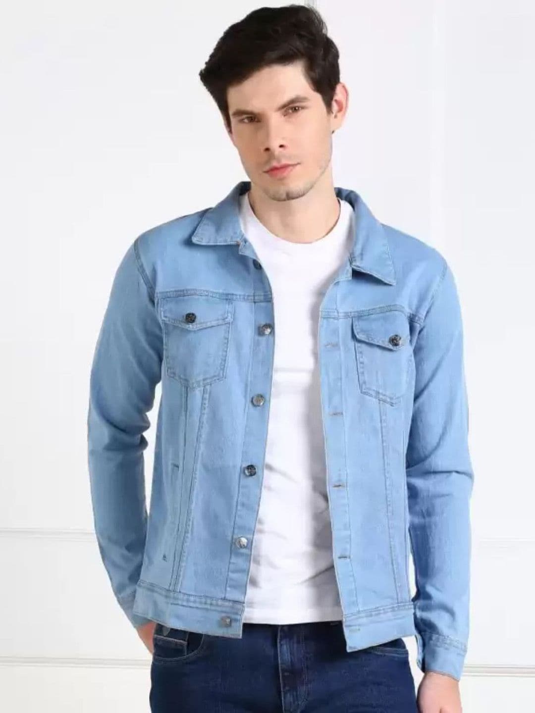 LINARIA Men Spread Collar Solid Denim Jacket - view 1
