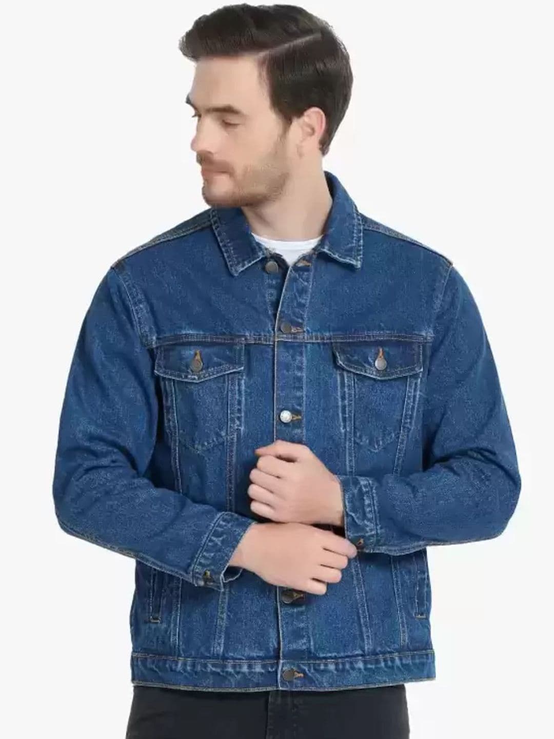 COMFITS Men Spread Collar Solid Denim Jacket - view 1
