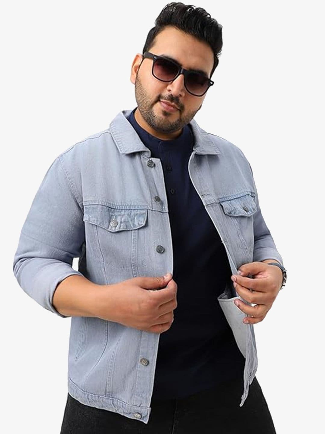 LINARIA Men Plus Size Spread Collar Solid Denim Jacket - view 1