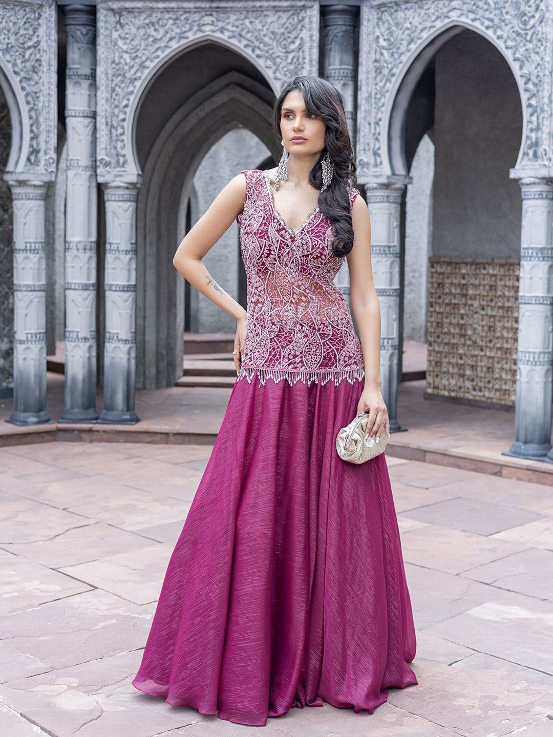 MABISH LUXE Embroidered Beads And Stones Ready To Wear Lehenga & Sheer Top - view 1