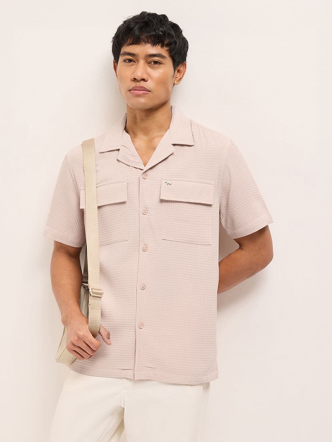 THE BEAR HOUSE Men Textured Cuban Collar Casual Shirt - view 1