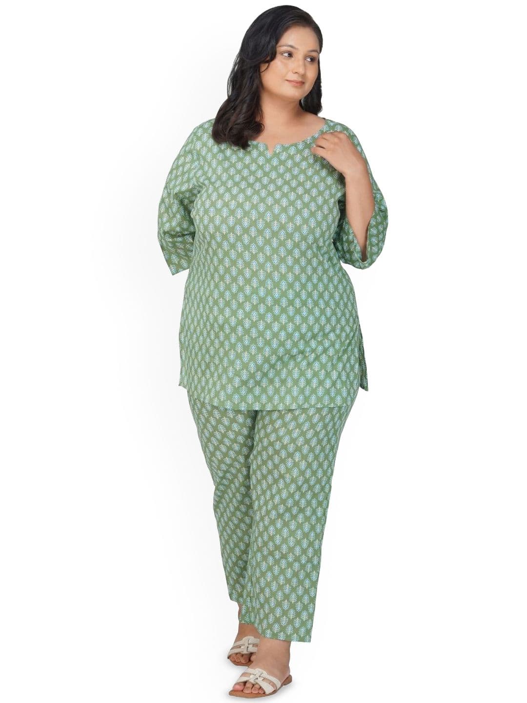 30 Looks Women Plus Size Pure-Cotton Printed Tunic With Trouser Co-Ords - view 1