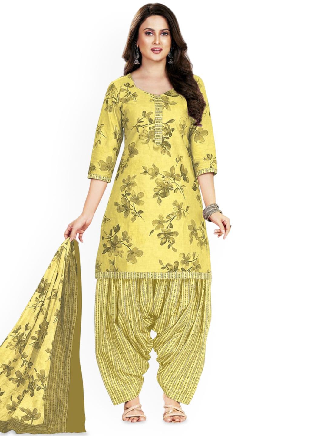 MIRAAN Floral Printed Pure Cotton Unstitched Dress Material - view 1