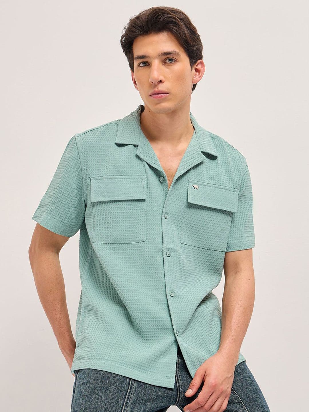 THE BEAR HOUSE Men Textured Cuban Collar Casual Shirt - view 1
