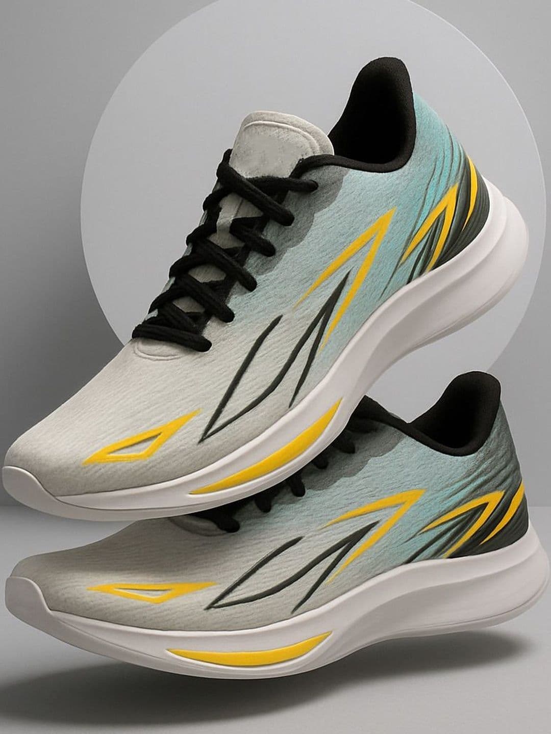 DRACKFOOT Men White & Yellow Mesh Running Non-Marking Lace-up Shoes - view 1