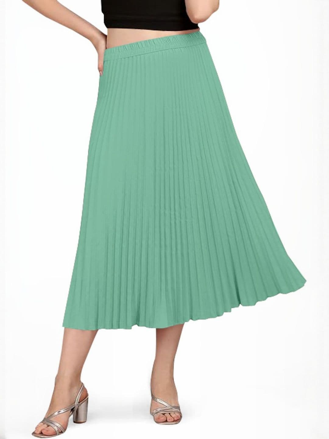 KIPZY Women Green Polyester Knee Length Pleated Skirt - view 1