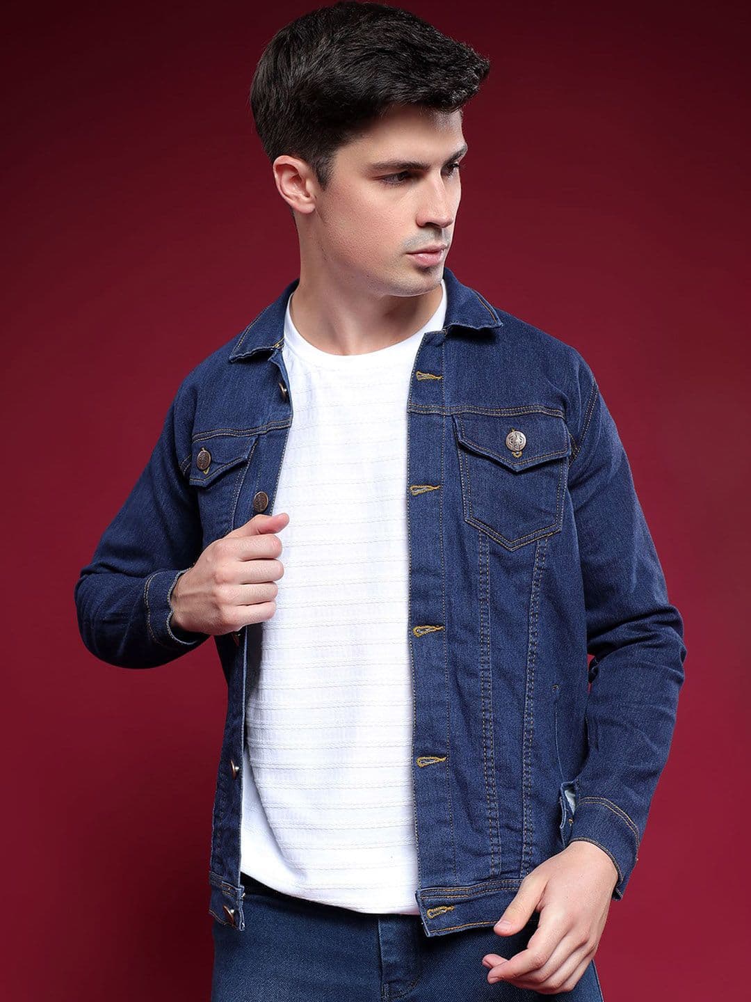 COMFITS Men Spread Collar Solid Denim Jacket - view 1