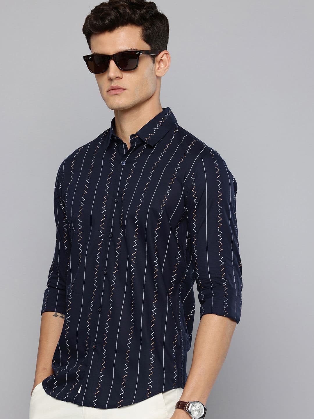 Mufti Slim Fit Typography Printed Pure Cotton Casual Shirt - view 1
