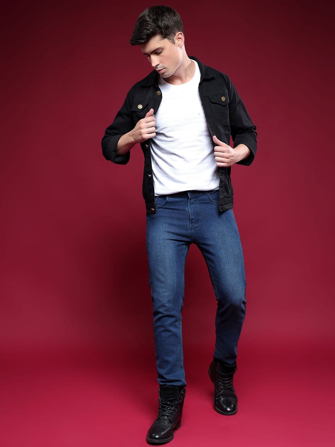 COMFITS Men Spread Collar Solid Denim Jacket - view 1