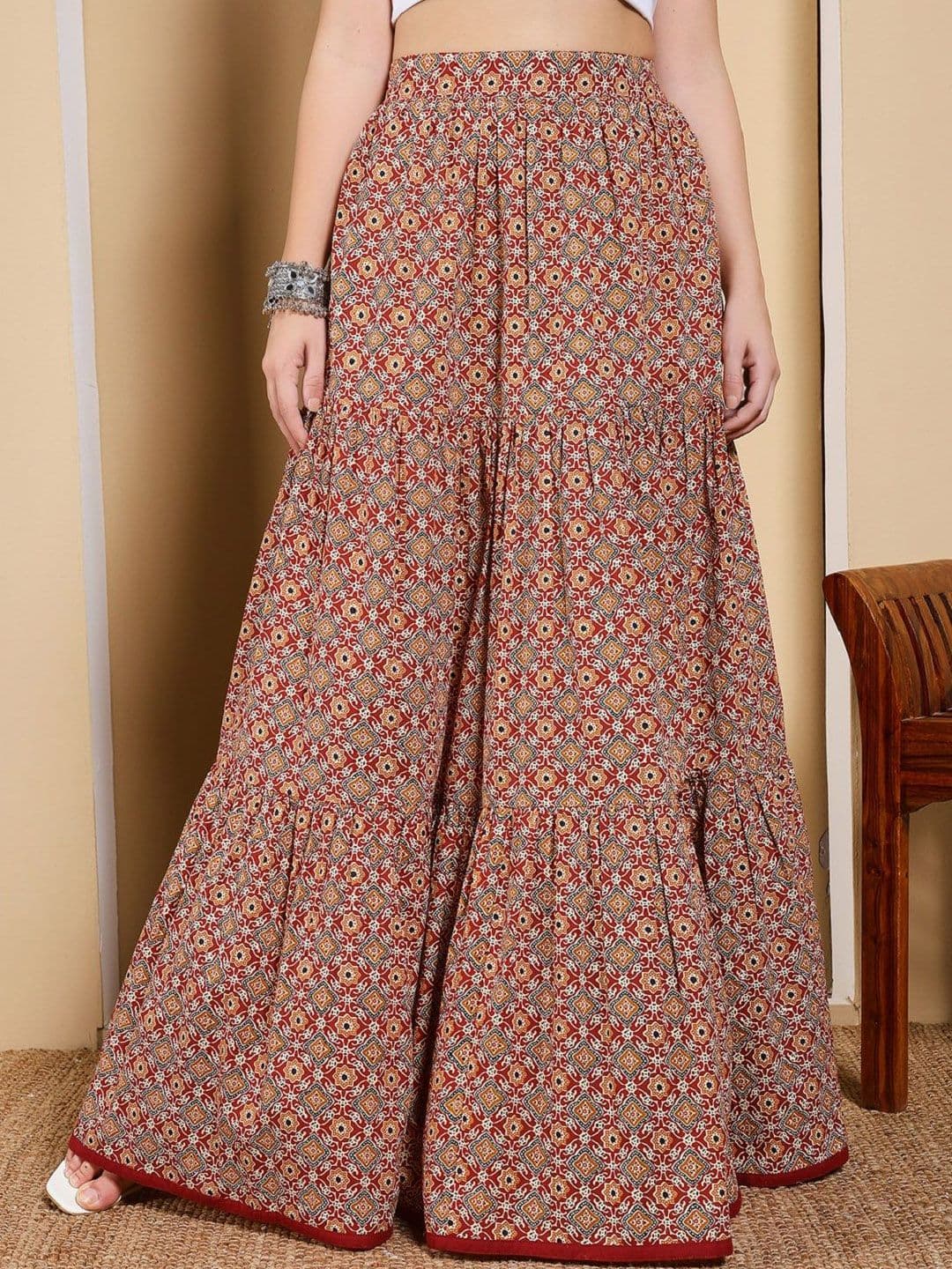 FIORRA Floral Printed Cotton Maxi Flared Skirt - view 1
