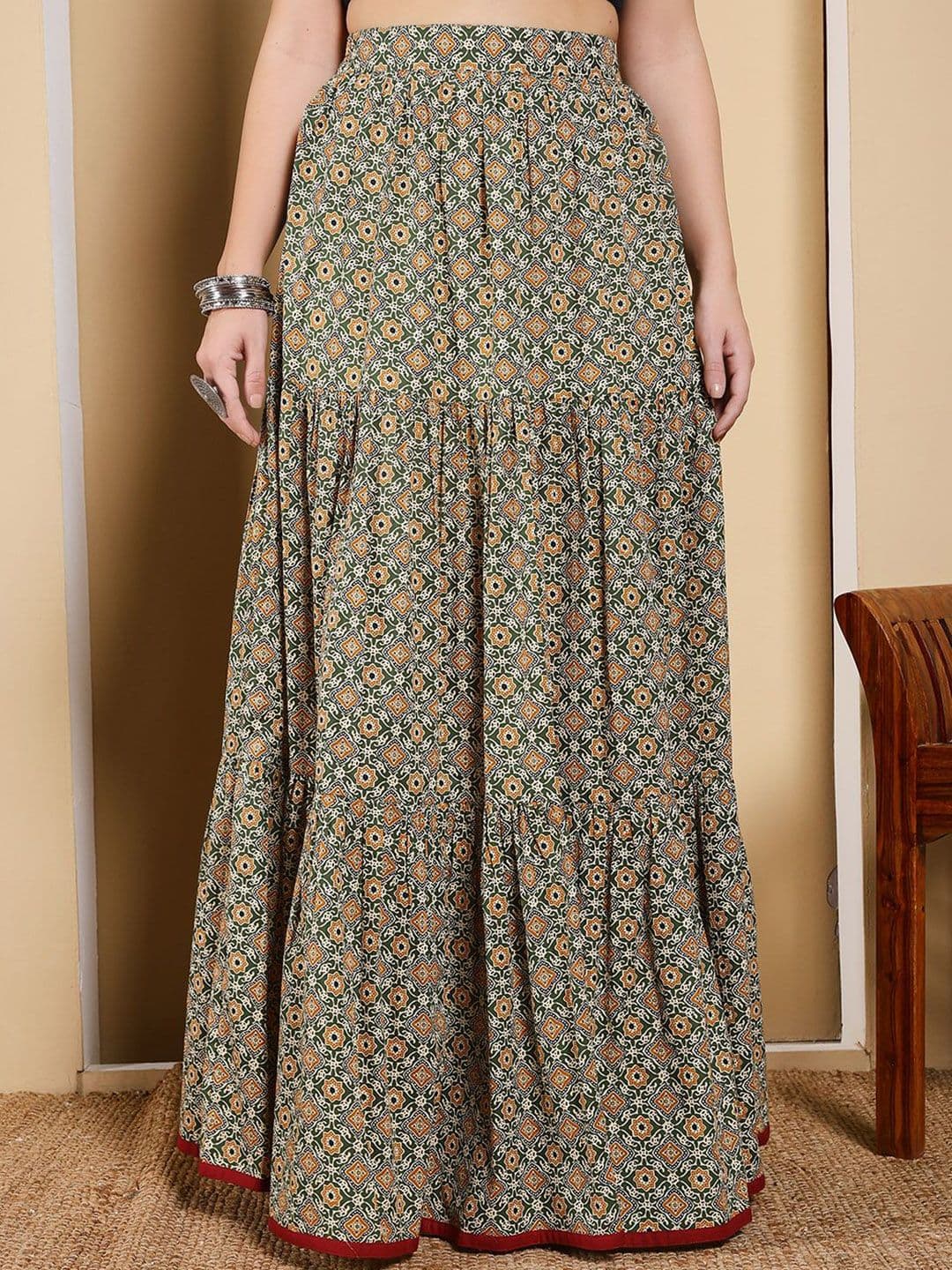 FIORRA Floral Printed Cotton Maxi Flared Skirt - view 1