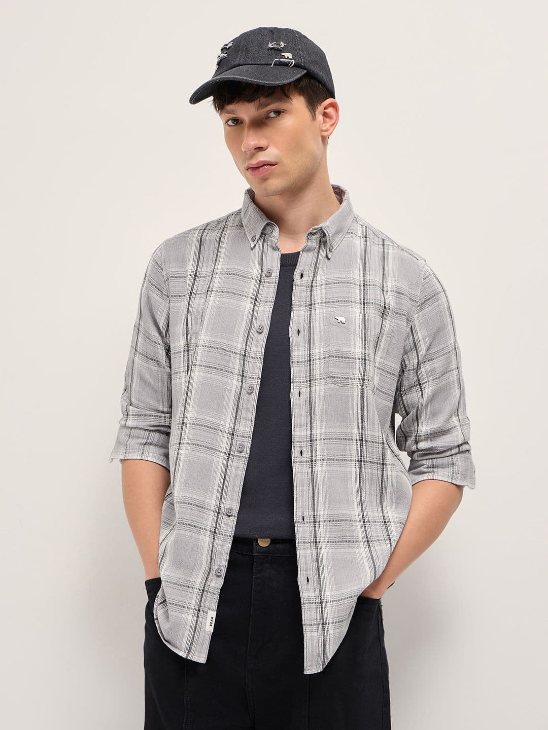 THE BEAR HOUSE Men Slim Fit Checked Button-Down Collar Pure Cotton Casual Shirt - view 1