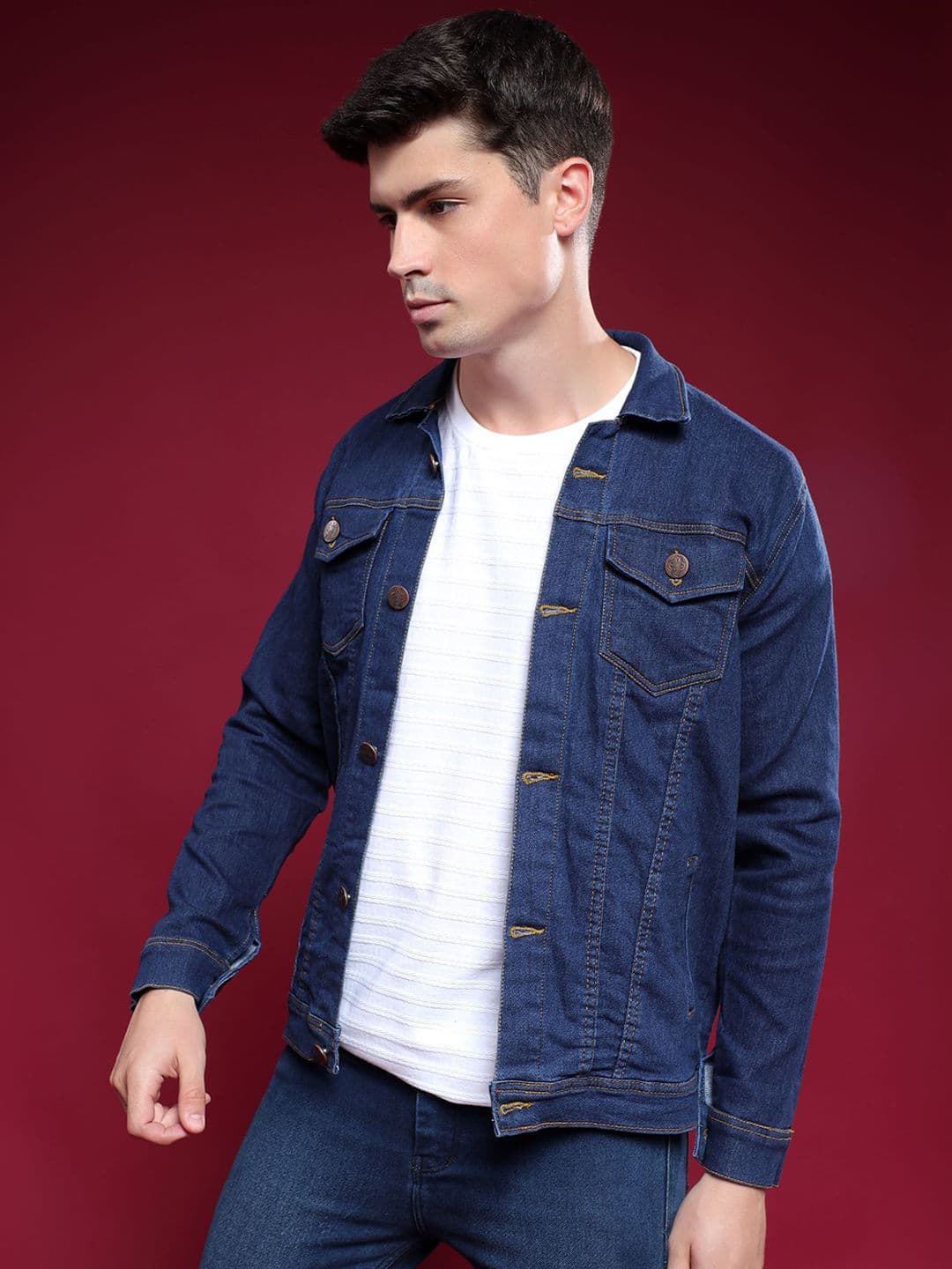 COMFITS Men Spread Collar Solid Denim Jacket - view 1