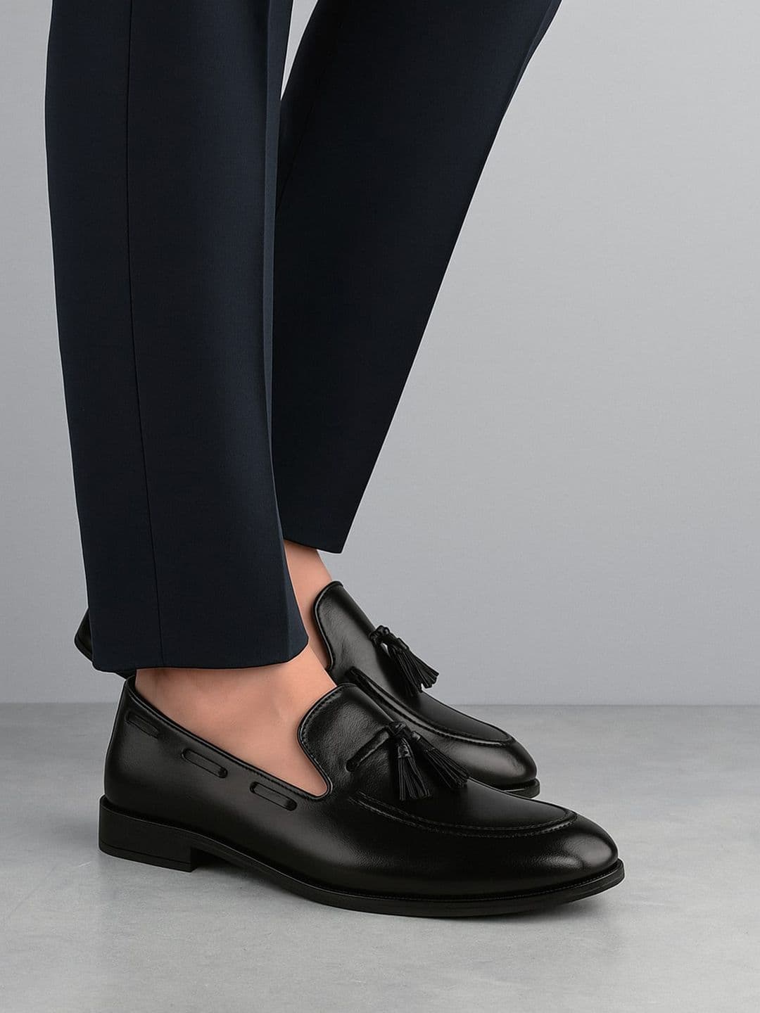 ASTEROID Men Black Solid Formal Tassel Loafers - view 1