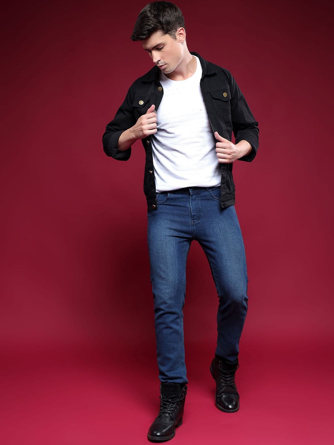 COMFITS Men Spread Collar Solid Denim Jacket - view 1
