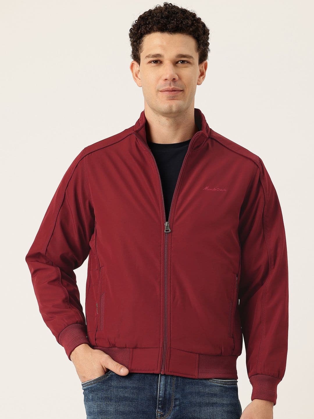 Monte Carlo Embroidered Detail Mock Collar Bomber Jacket - view 1