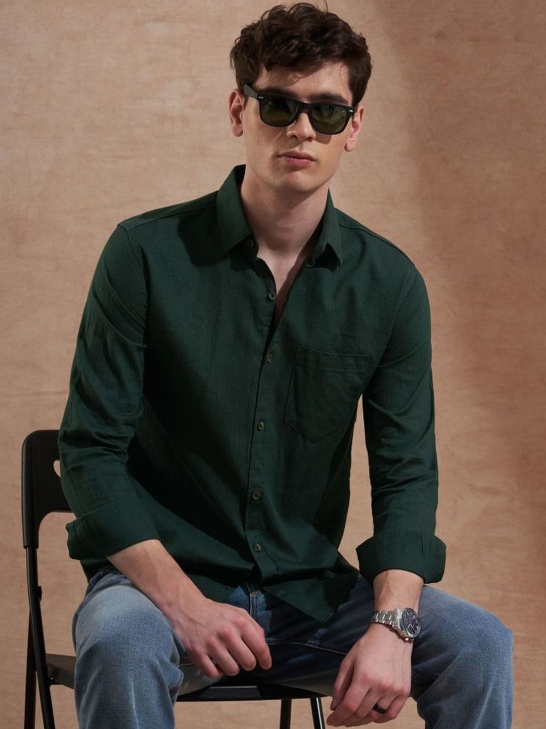 TRYBUY.IN Men Premium Fit Solid Spread Collar Cotton Casual Shirt - view 1