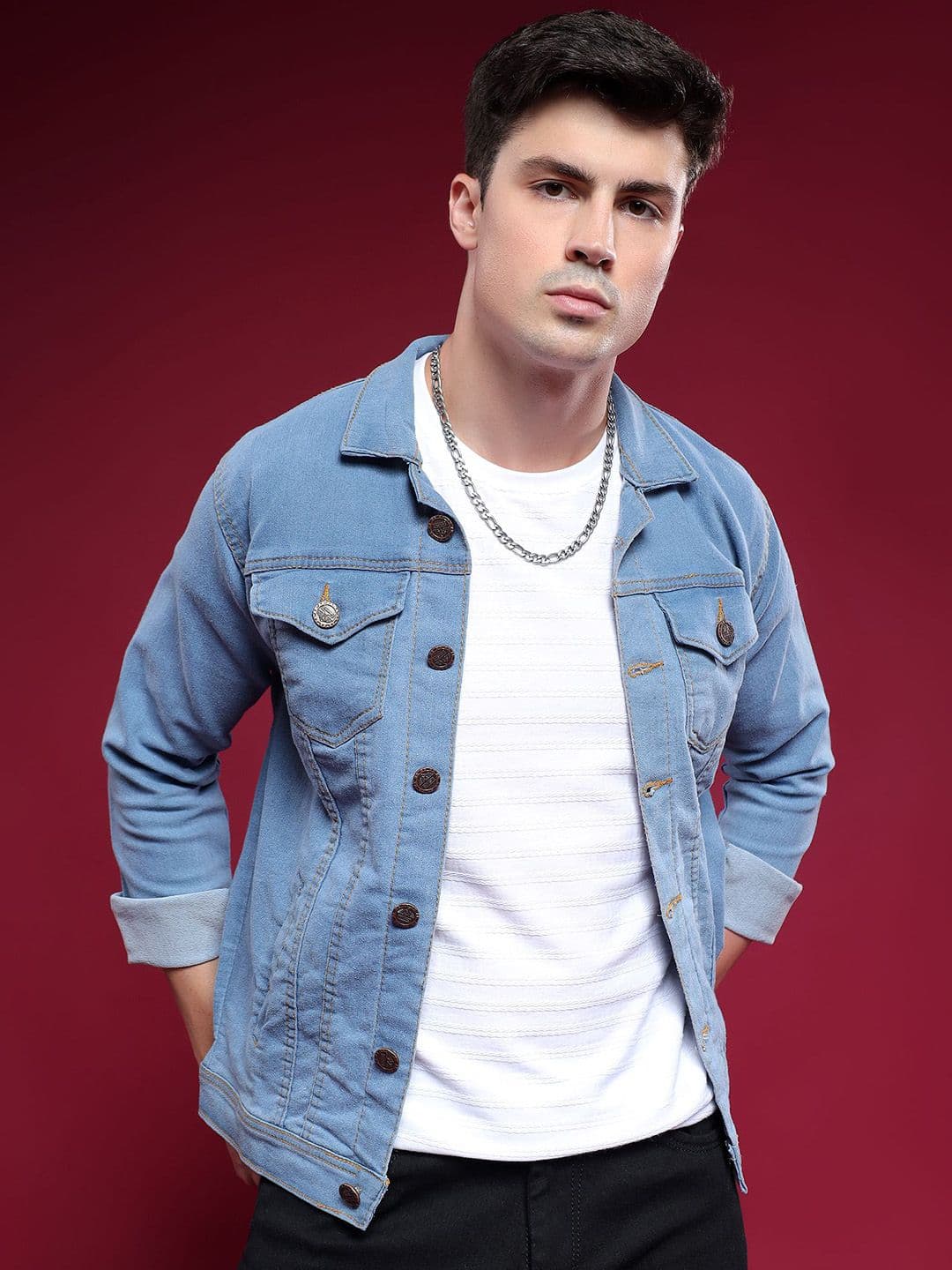 COMFITS Men Spread Collar Solid Denim Jacket - view 1
