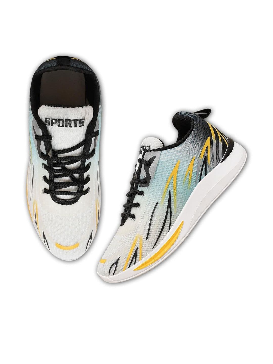DRACKFOOT Men White & Yellow Mesh Running Non-Marking Lace-up Shoes - view 1